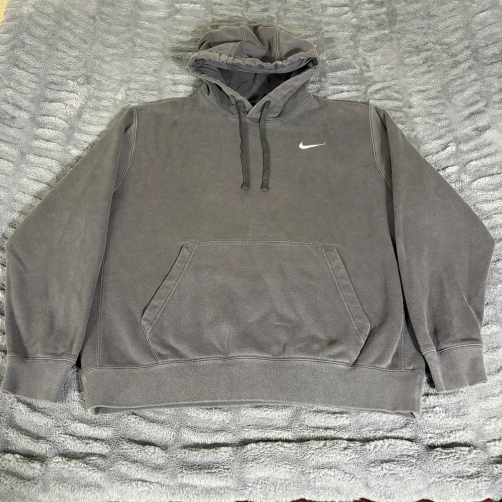 Nike Mens Embroidered Swoosh Pullover Hoodie Anthracite Grey CJ1611-060 Large